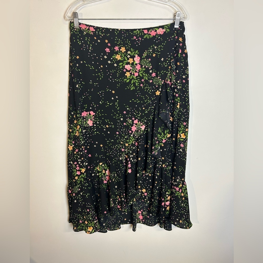 Investments‎ Floral Midi Skirt Size M Fairy Asymmetrical Chic Romantic Coquette